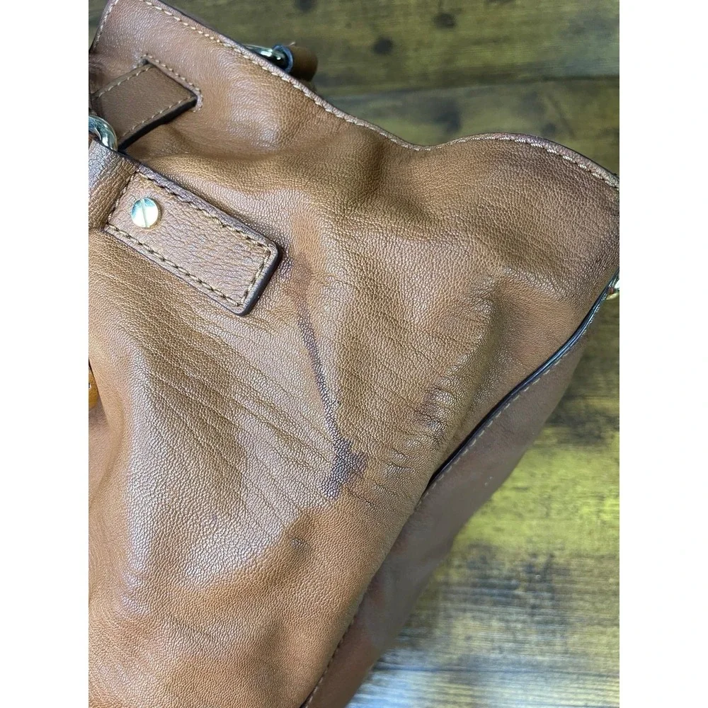Michael‎ Kors Womens Brown Leather Inner Pockets Bottom Studs Satchel Bag